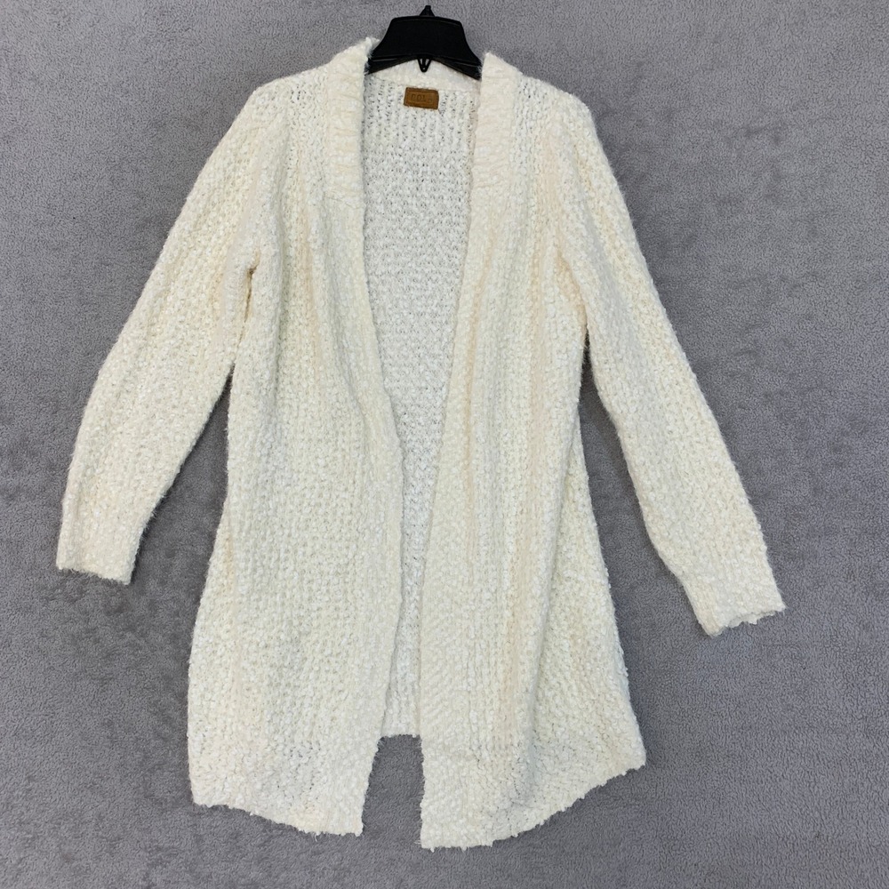 POL Women's M  Popcorn Knit Open Front Cardigan Ivory Polyester